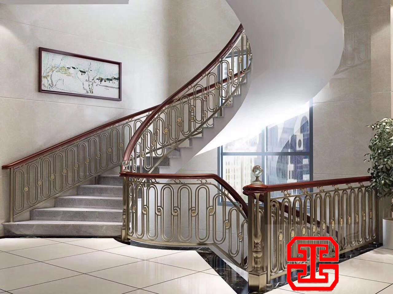 酒店銅藝樓梯-銅樓梯欄桿 酒店銅藝樓梯-銅樓梯欄桿